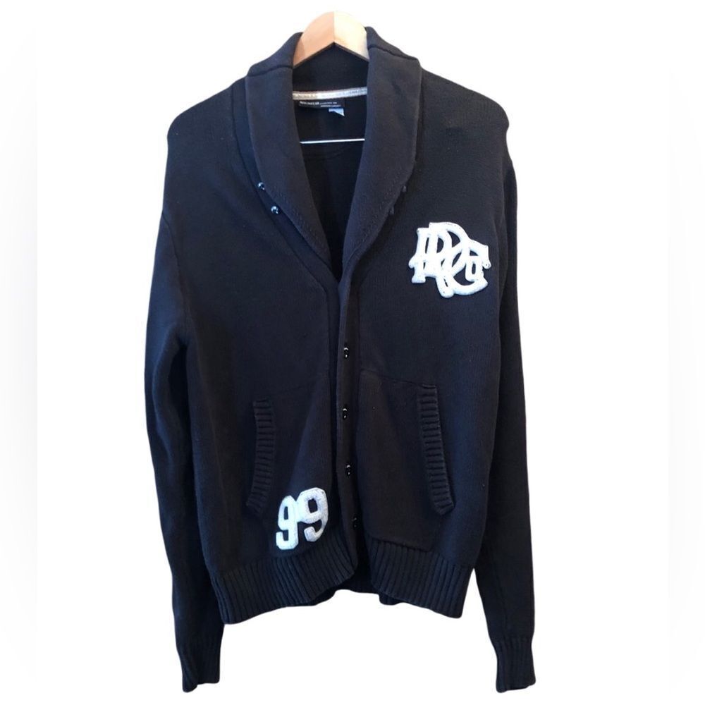 Vintage 90’s Authentic ROCAWEAR Black Preppy Shawl Collar Tight Knit Cardigan XL